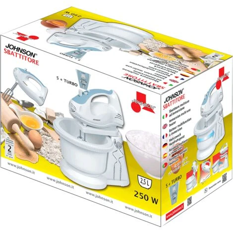 JOHNSON Sbattitore Frullatore Elettrico Con Ciotola Fruste Ganci Ad Immersione 4 JOHNSON Sbattitore Frullatore Elettrico Con Ciotola Fruste Ganci Ad Immersione - immagine 2