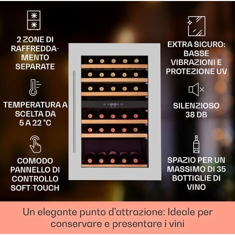 Klarstein Vinsider 35D Cantinetta Frigo A Incasso 128 Litri 41 Bottiglie Di Vino 2 Zone 4 Klarstein Vinsider 35D Cantinetta Frigo A Incasso 128 Litri 41 Bottiglie Di Vino 2 Zone - immagine 2