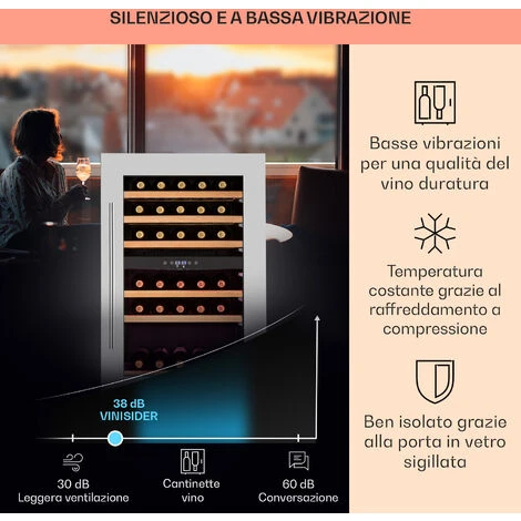 Klarstein Vinsider 35D Cantinetta Frigo A Incasso 128 Litri 41 Bottiglie Di Vino 2 Zone 6 Klarstein Vinsider 35D Cantinetta Frigo A Incasso 128 Litri 41 Bottiglie Di Vino 2 Zone - immagine 4