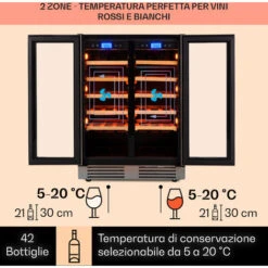 Klarstein Vinovilla 42 Twin Built-In Duo Frigovino A Due Zone 126l 42 Bott. 3 Colori Vetro -Elettrodomestici Negozio 14061924 3