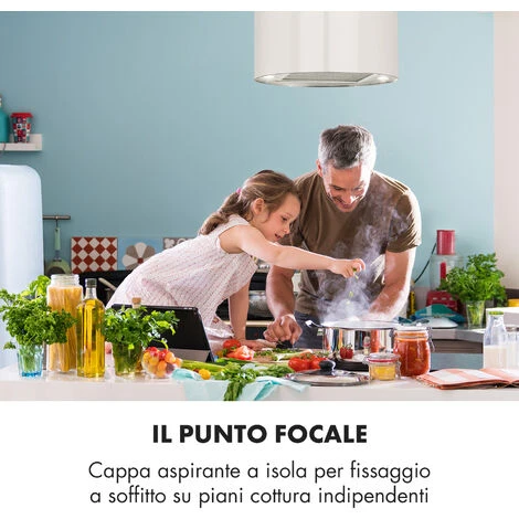Klarstein Barett - Cappa Aspirante A Isola, Ø 35 Cm, Ricircolo, 558 M³/h, LED, Filtri Ai Carboni Attivi 4 Klarstein Barett - Cappa Aspirante A Isola, Ø 35 Cm, Ricircolo, 558 M³/h, LED, Filtri Ai Carboni Attivi - immagine 2