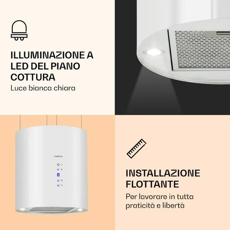 Klarstein Barett - Cappa Aspirante A Isola, Ø 35 Cm, Ricircolo, 558 M³/h, LED, Filtri Ai Carboni Attivi 5 Klarstein Barett - Cappa Aspirante A Isola, Ø 35 Cm, Ricircolo, 558 M³/h, LED, Filtri Ai Carboni Attivi - immagine 3