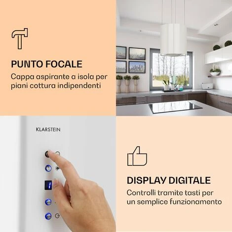 Klarstein Barett - Cappa Aspirante A Isola, Ø 35 Cm, Ricircolo, 558 M³/h, LED, Filtri Ai Carboni Attivi 7 Klarstein Barett - Cappa Aspirante A Isola, Ø 35 Cm, Ricircolo, 558 M³/h, LED, Filtri Ai Carboni Attivi - immagine 5