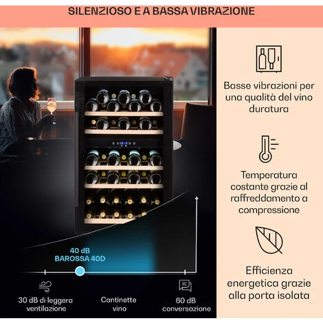 Klarstein Barossa 40 Duo - Frigorifero Per Vini, 2 Zone, 41 Bottiglie, Porta Di Vetro, Touch, LED 6 Klarstein Barossa 40 Duo - Frigorifero Per Vini, 2 Zone, 41 Bottiglie, Porta Di Vetro, Touch, LED - immagine 4