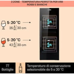 Klarstein Barossa 77 Duo Cantinetta Vino 2 Zone 191 L 77 Fl. Touch LED Nero -Elettrodomestici Negozio 14062032 3
