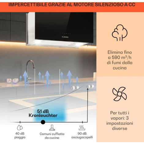 Klarstein Kronleuchter L Cappa A Isola 60cm Scarico: 590m³/h LED Touch Nero 5 Klarstein Kronleuchter L Cappa A Isola 60cm Scarico: 590m³/h LED Touch Nero - immagine 3
