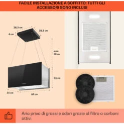 Klarstein Kronleuchter L Cappa A Isola 60cm Scarico: 590m³/h LED Touch Nero 11 Klarstein Kronleuchter L Cappa A Isola 60cm Scarico: 590m³/h LED Touch Nero -Elettrodomestici Negozio 14062087 5