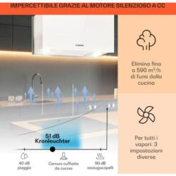Klarstein Kronleuchter L Cappa A Isola 60cm Scarico: 590m³/h LED Touch Bianco -Elettrodomestici Negozio 14062089 3