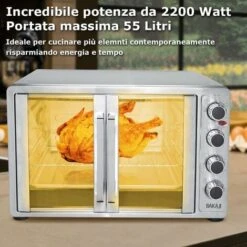Forno Fornetto Elettrico Ventilato 55 Lt 2200 W Luce Doppia Porta Girarrosto -Elettrodomestici Negozio 15920728 5