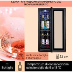 Klarstein Shiraz 12 Slim Uno - Frigorifero Per Vini, 32 L/12 Bottiglie, Touch, 85 W, 5-18 °C, LED -Elettrodomestici Negozio 18197013 3
