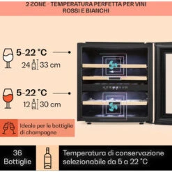 Klarstein Vinsider 36 Frigorifero Per Vini, 2 Zone Di Raffreddamento, 5-22°C, 85l, Acciaio Inossidabile -Elettrodomestici Negozio 22853950 3