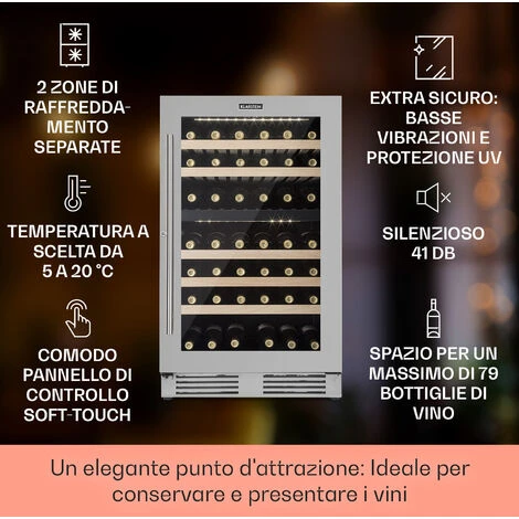 Klarstein Vinovilla 79 Built-In Duo Frigorifero Per Vini A Due Zone, 190l, 79 Bott., Anta In Vetro A 3 Strati 4 Klarstein Vinovilla 79 Built-In Duo Frigorifero Per Vini A Due Zone, 190l, 79 Bott., Anta In Vetro A 3 Strati - immagine 2