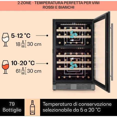 Klarstein Vinovilla 79 Built-In Duo Frigorifero Per Vini A Due Zone, 190l, 79 Bott., Anta In Vetro A 3 Strati 5 Klarstein Vinovilla 79 Built-In Duo Frigorifero Per Vini A Due Zone, 190l, 79 Bott., Anta In Vetro A 3 Strati - immagine 3