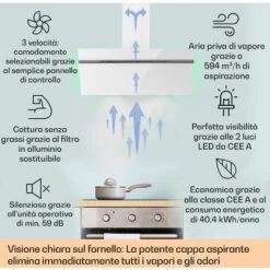 Klarstein Alina Cappa Aspirante 90 Cm 600 M³/h Luce Ambiente Frontale Di Vetro Bianco -Elettrodomestici Negozio 22854189 2