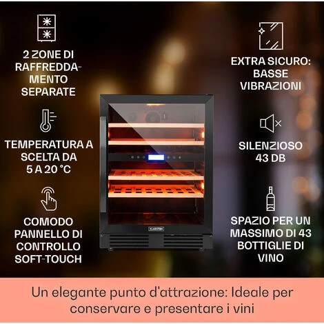 Klarstein Vinovilla 43 Built-In Duo Cantinetta-frigo Per Vini - Onyx Edition - 129l 43 Bottiglie 2 Zone 4 Klarstein Vinovilla 43 Built-In Duo Cantinetta-frigo Per Vini - Onyx Edition - 129l 43 Bottiglie 2 Zone - immagine 2