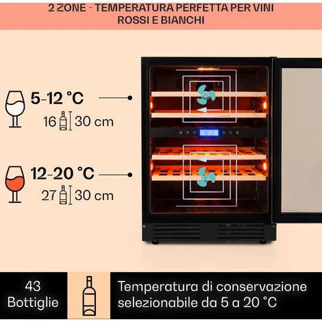 Klarstein Vinovilla 43 Built-In Duo Cantinetta-frigo Per Vini - Onyx Edition - 129l 43 Bottiglie 2 Zone 5 Klarstein Vinovilla 43 Built-In Duo Cantinetta-frigo Per Vini - Onyx Edition - 129l 43 Bottiglie 2 Zone - immagine 3