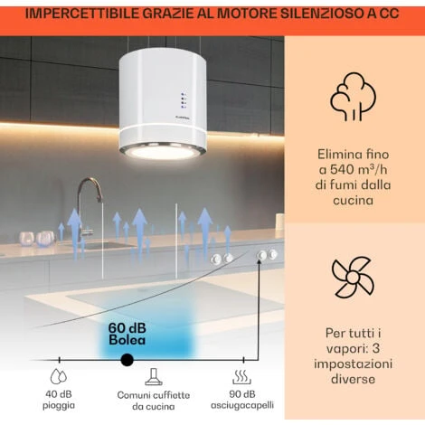 Klarstein Tron Ambience Cappa Aspirante A Isola Ø38cm Ricircolo 540m³/h LED Bianco 4 Klarstein Tron Ambience Cappa Aspirante A Isola Ø38cm Ricircolo 540m³/h LED Bianco - immagine 2
