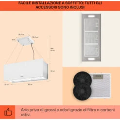 Klarstein Kronleuchter XL Cappa Aspirante A Isola 90cm Ricircolo 590m³/h LED Touch Bianco -Elettrodomestici Negozio 22854530 5