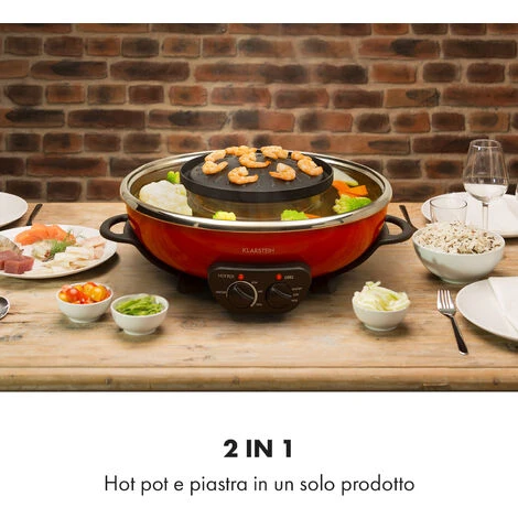 Klarstein Szechuan Hot Pot E Piastra Grill 5l Vol. 1350 W, 600 W Rosso 4 Klarstein Szechuan Hot Pot E Piastra Grill 5l Vol. 1350 W, 600 W Rosso - immagine 2