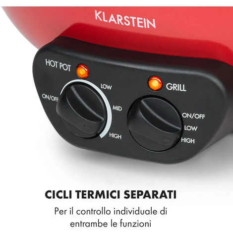 Klarstein Szechuan Hot Pot E Piastra Grill 5l Vol. 1350 W, 600 W Rosso 5 Klarstein Szechuan Hot Pot E Piastra Grill 5l Vol. 1350 W, 600 W Rosso - immagine 3
