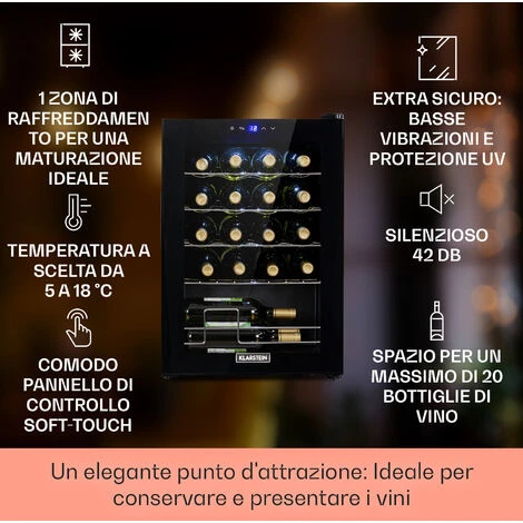Klarstein Klarstein Shiraz 20 Uno - Frigorifero Per Vini, 53 L, 20 Bottiglie, Pannello Di Controllo Touch, 5-18°C 4 Klarstein Klarstein Shiraz 20 Uno - Frigorifero Per Vini, 53 L, 20 Bottiglie, Pannello Di Controllo Touch, 5-18°C - immagine 2