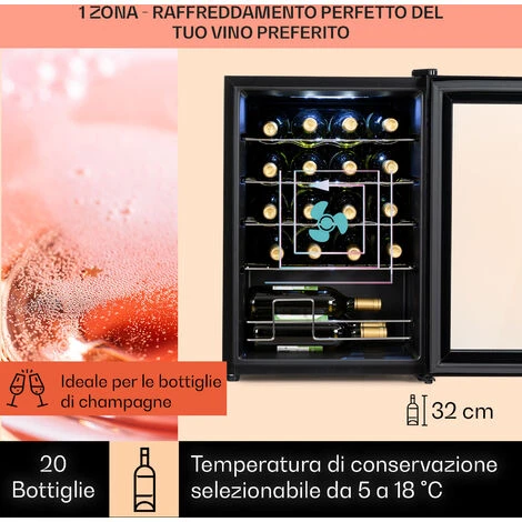 Klarstein Klarstein Shiraz 20 Uno - Frigorifero Per Vini, 53 L, 20 Bottiglie, Pannello Di Controllo Touch, 5-18°C 5 Klarstein Klarstein Shiraz 20 Uno - Frigorifero Per Vini, 53 L, 20 Bottiglie, Pannello Di Controllo Touch, 5-18°C - immagine 3