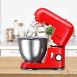 Robot Da Cucina 4 L 1300 W, 6 Velocita E Testina Inclinabile, Planetaria Elettrica Con Ciotola In Acciaio Inox, Gancio Miscelazione, Frusta E Frullino, Paraspruzzi (Rosso) -Elettrodomestici Negozio 24107116 3