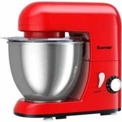 Robot Da Cucina 4 L 1300 W, 6 Velocita E Testina Inclinabile, Planetaria Elettrica Con Ciotola In Acciaio Inox, Gancio Miscelazione, Frusta E Frullino, Paraspruzzi (Rosso) -Elettrodomestici Negozio 24107116 5