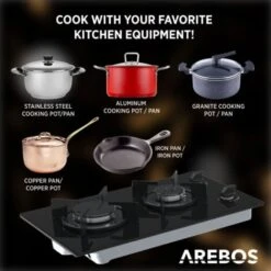 AREBOS Piano Cottura A Gas Due Fuochi Vetroceramica Include Griglie E Fiamma Pilota -Elettrodomestici Negozio 26508396 5