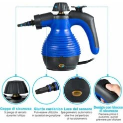 Pulitore Vapore 350 Ml, Pulitore A Vapore Portatile Multiuso 3 Bar, Con 9 Accessori (Blu) -Elettrodomestici Negozio 26693437 4