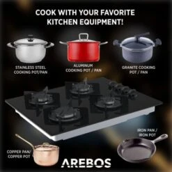 AREBOS Piano Cottura A Gas Due Fuochi Vetroceramica Include Griglie E Fiamma Pilota -Elettrodomestici Negozio 26705764 5