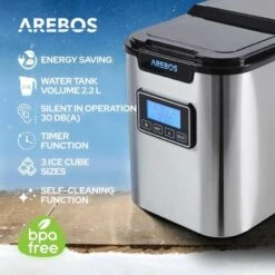 AREBOS Macchina Per Cubetti Di Ghiaccio Acciaio Inossidabile 2,2L LCD 12 Kg/24h -Elettrodomestici Negozio 26705775 3