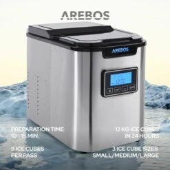 AREBOS Macchina Per Cubetti Di Ghiaccio Acciaio Inossidabile 2,2L LCD 12 Kg/24h -Elettrodomestici Negozio 26705775 5