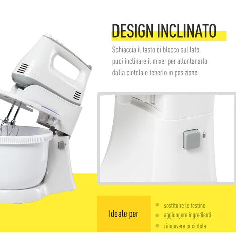 HOMCOM Impastatrice Planetaria Mixer Elettrico A Mano 6 Velocità, Ciotola 3.4L 6 HOMCOM Impastatrice Planetaria Mixer Elettrico A Mano 6 Velocità, Ciotola 3.4L - immagine 4