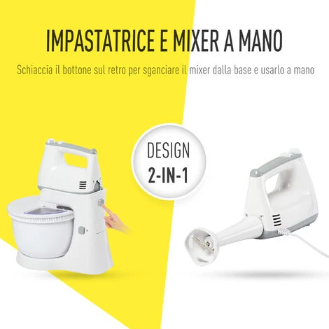 HOMCOM Impastatrice Planetaria Mixer Elettrico A Mano 6 Velocità, Ciotola 3.4L 7 HOMCOM Impastatrice Planetaria Mixer Elettrico A Mano 6 Velocità, Ciotola 3.4L - immagine 5