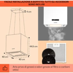 Klarstein Kronleuchter Smart, Cappa A Isola, Controllo Con App, Pannello LED, 595m³/h -Elettrodomestici Negozio 39490898 5