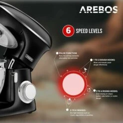 AREBOS Robot Da Cucina 1500W XXL 8 L In Acciaio Inox 6 Gradini Nero Silenzioso -Elettrodomestici Negozio 41590615 3