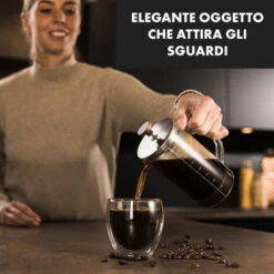 Klarstein Glaswerk Ristretto, French Press, 0,35 L, Vetro Borosilicato, Acciaio Inox, Legno Di Noce -Elettrodomestici Negozio 42753529 4