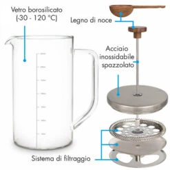 Klarstein Glaswerk Ristretto, French Press, 0,35 L, Vetro Borosilicato, Acciaio Inox, Legno Di Noce -Elettrodomestici Negozio 42753529 5