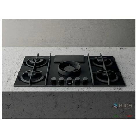 Elica NIKOLATESLA FLAME BL/A/83 Piano Cottura Aspirante A Gas Con Cappa Integrata 4 Fuochi + 1 Ausiliario Vetro Nero + Ghisa PRF0147740 7 Elica NIKOLATESLA FLAME BL/A/83 Piano Cottura Aspirante A Gas Con Cappa Integrata 4 Fuochi + 1 Ausiliario Vetro Nero + Ghisa PRF0147740 - immagine 5