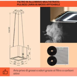 Klarstein Futurelight Smart - Cappa Aspirante A Isola, Ricircolo, 420 M³/h, LED, Acciaio Inox -Elettrodomestici Negozio 50821641 5