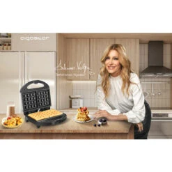 PIASTRA ELETTRICA PER WAFFLE ANTIADERENTE 800WATT WAFFEL CIALDE CREPES AIGOSTAR -Elettrodomestici Negozio 53989204 5