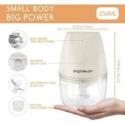 TRITATUTTO DA CUCINA ELETTRICO MINI RICARICABILE USB CON 3 LAME ACCIAIO INOSSIDABILE 250ML SICUREZZA PER BAMBINI -Elettrodomestici Negozio 56491295 4