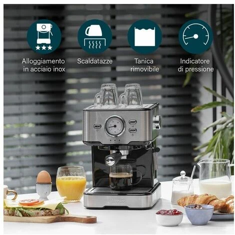 Princess 249412 Macchina Caffe' Compatibile Con Caffe' Macinato E Capsule Nespresso Capacita' 1,5 Litri Pompa Da 20 Bar Acciaio Inox 6 Princess 249412 Macchina Caffe' Compatibile Con Caffe' Macinato E Capsule Nespresso Capacita' 1,5 Litri Pompa Da 20 Bar Acciaio Inox - immagine 4