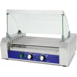 Vertes Macchina Cuoci Hot Dog Maker Salsiccia (7 Rulli, 1400 Watt, Temperatura 50-250°C, 2 Zone Di Riscaldamento, Copertura In Vetro Temprato, Acciaio Inox)