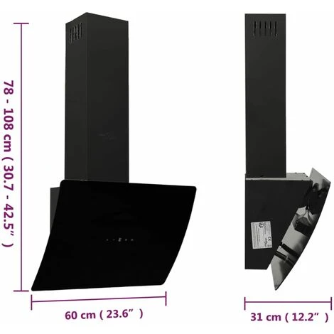 Cappa A Parete 60 Cm In Acciaio E Vetro Temperato Nero VidaXL 5 Cappa A Parete 60 Cm In Acciaio E Vetro Temperato Nero VidaXL - immagine 3