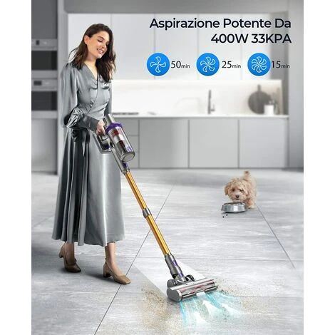 Laresar Scopa Elettrica Senza Fili, 400W/33000pa Aspirapolvere Senza Fili Potente Con Display Touch, Autonomia 50 Minuti, Anti-Avvolgimento Aspirapolvere Senza Fili, Pulizia Dei Bordi, 1.5L【Elite 3】 4 Laresar Scopa Elettrica Senza Fili, 400W/33000pa Aspirapolvere Senza Fili Potente Con Display Touch, Autonomia 50 Minuti, Anti-Avvolgimento Aspirapolvere Senza Fili, Pulizia Dei Bordi, 1.5L【Elite 3】 - immagine 2