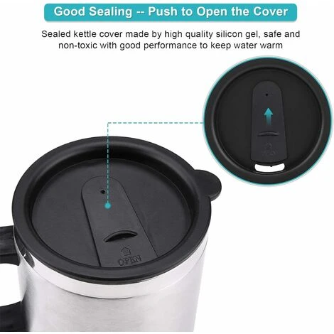 Kueatily Tazza Riscaldante Per Auto, Tazza Riscaldante Da Viaggio In Acciaio Inossidabile, Tazza Da Caffè Riscaldante Elettrica Per Acqua, Caffè, Latte E Tè Con Caricatore, 450 Ml 5 Kueatily Tazza Riscaldante Per Auto, Tazza Riscaldante Da Viaggio In Acciaio Inossidabile, Tazza Da Caffè Riscaldante Elettrica Per Acqua, Caffè, Latte E Tè Con Caricatore, 450 Ml - immagine 3