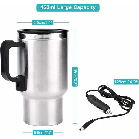Kueatily Tazza Riscaldante Per Auto, Tazza Riscaldante Da Viaggio In Acciaio Inossidabile, Tazza Da Caffè Riscaldante Elettrica Per Acqua, Caffè, Latte E Tè Con Caricatore, 450 Ml 7 Kueatily Tazza Riscaldante Per Auto, Tazza Riscaldante Da Viaggio In Acciaio Inossidabile, Tazza Da Caffè Riscaldante Elettrica Per Acqua, Caffè, Latte E Tè Con Caricatore, 450 Ml - immagine 5