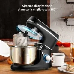 RELAX4LIFE Robot Da Cucina Con 10 Velocità, 1300 W, Impastatrice E Planetaria Multifunzionale, Basso Rumore, Testa Inclinata Regolabile, Per Pane, Dolci E Pizza (nero) -Elettrodomestici Negozio 67415160 2